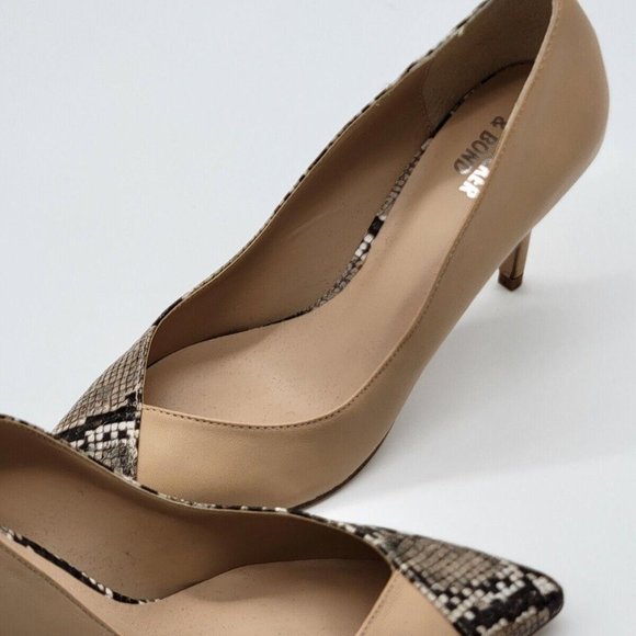 Bleecker & Bond Parker Tan Snakeskin Print Leather Pointy Toe Heeled Pumps 9M - Picture 5 of 9